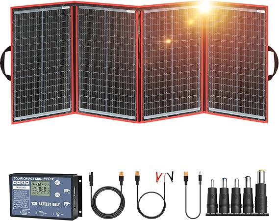 Dokio XX panel solar monocristalino, plegable, de 12 voltios, Negro