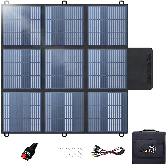 LVYUAN Panel solar portátil de 200 W, panel solar plegable de tamaño de almohada de 20 V, impermeable IP64, eficiencia mejorada del 23 % para generador de estación de energía solar para acampar al