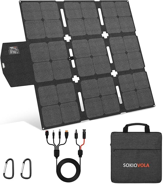 SOKIOVOLA Panel solar plegable de 120 W con conector MC-4, panel solar portátil para camping, cargador de panel solar plegable para estación de energía portátil, portátiles, RV